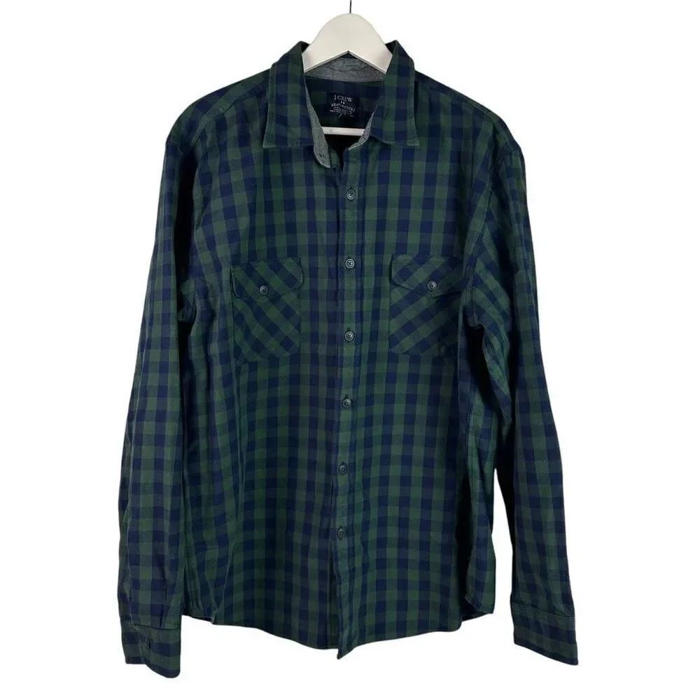 J. Crew XL Heavyweight Flannel Shirt Green Blue
